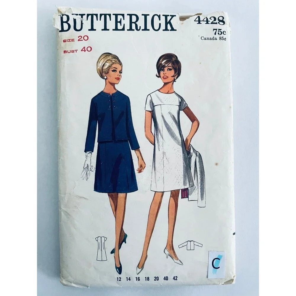 VINTAGE 1967 Butterick 4428 Misses' A-Line Dress Jacket Pattern PLUS SIZE 20 CUT